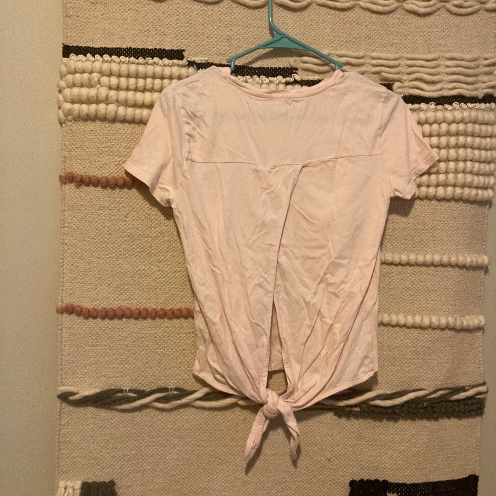 Light pink wrap tie back shirt